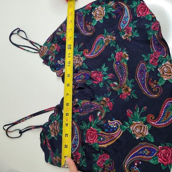 Vintage Victoria's Secret Gold Label Navy Blue Paisley Floral Crop Satin Top - Picture 5 of 7